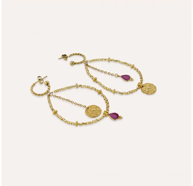 PERLA long gold earrings with MURANO glass beads and rhodonite |Gloria Balensi