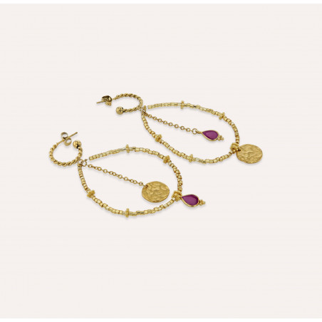 Boucles d'oreilles longues dorées PERLA en perles de verre de MURANO et rhodonite| Gloria Balensi bijoux