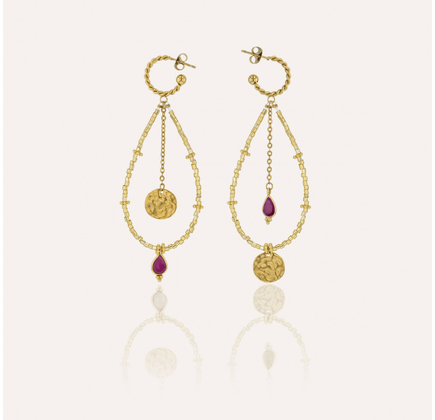 PERLA long gold earrings with MURANO glass beads and rhodonite | Gloria Balensi
