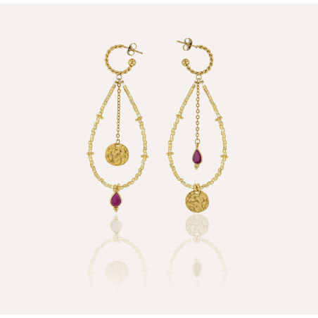 PERLA long gold earrings with MURANO glass beads and rhodonite | Gloria Balensi jewellery