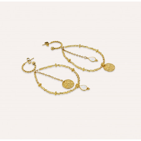 Boucles d'oreilles longues dorées PERLA en perles de verre de MURANO et pierre de lune 2| Gloria Balensi
