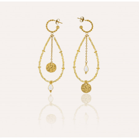 PERLA long gold earrings with MURANO glass beads and moonstone | Gloria Balensi