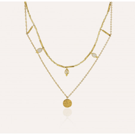 Collier doré DÉITÉ en perles de verre de MURANO, pierre de lune et citrine | Gloria Balensi bijoux