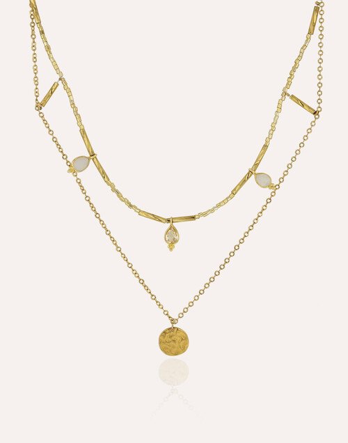 Gold necklace with MURANO glass beads, moonstone and citrine