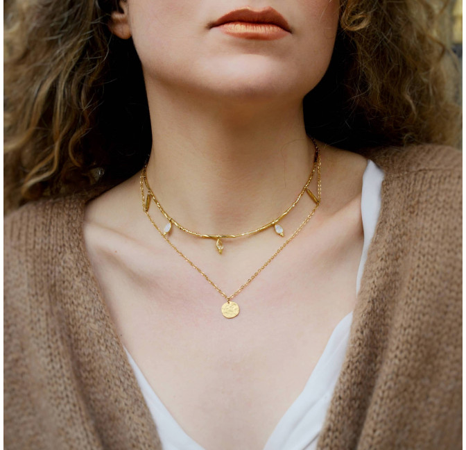 Collier doré DÉITÉ en perles de verre de MURANO, pierre de lune et citrine  2| Gloria Balensi