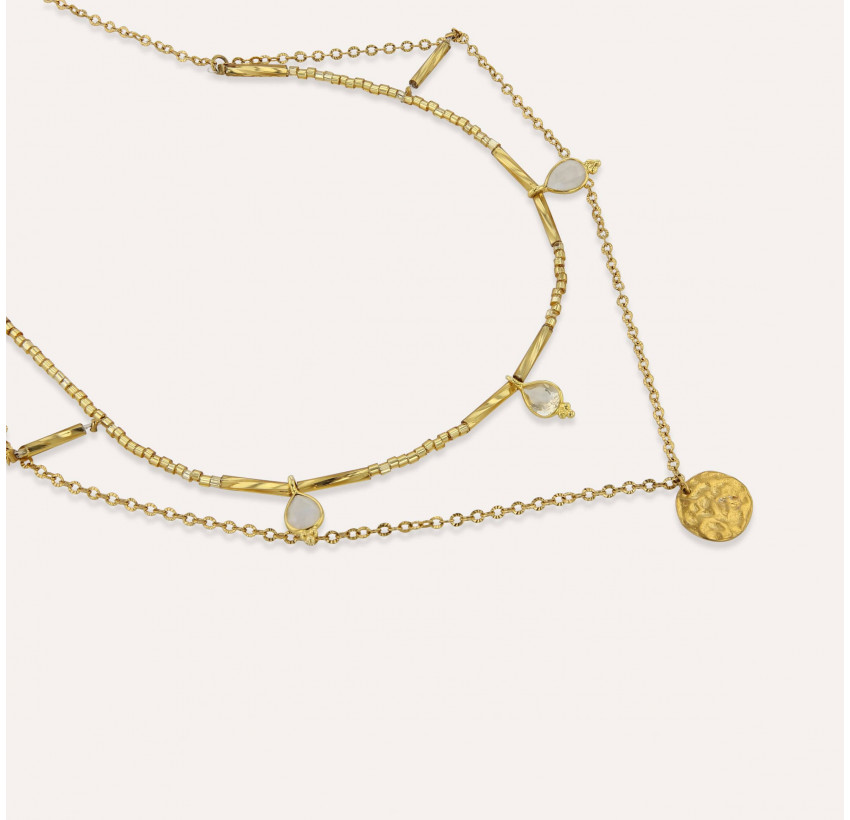 Gold necklace with MURANO glass beads, moonstone and citrine|Gloria Balensi jewellery