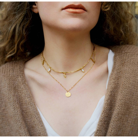 Collier doré DÉITÉ en perles de verre de MURANO, pierre de lune et citrine | Gloria Balensi bijoux