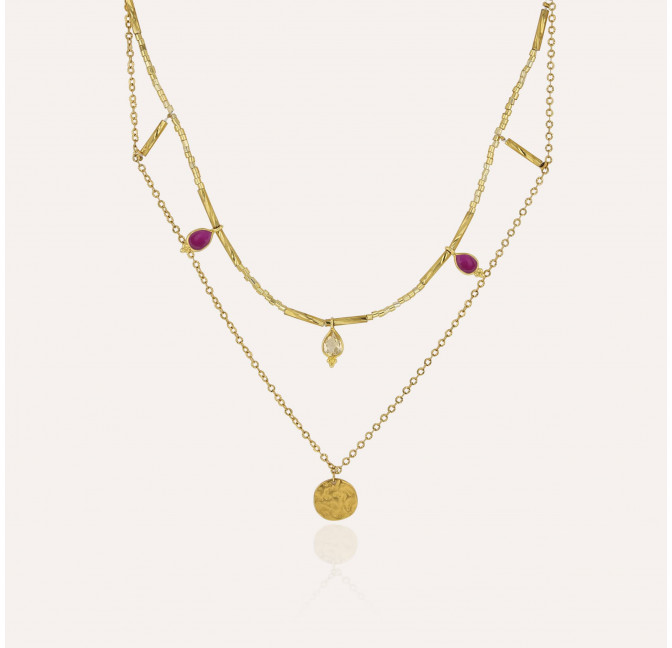 Gold necklace with MURANO glass beads, rhodonite and citrine|Gloria Balensi