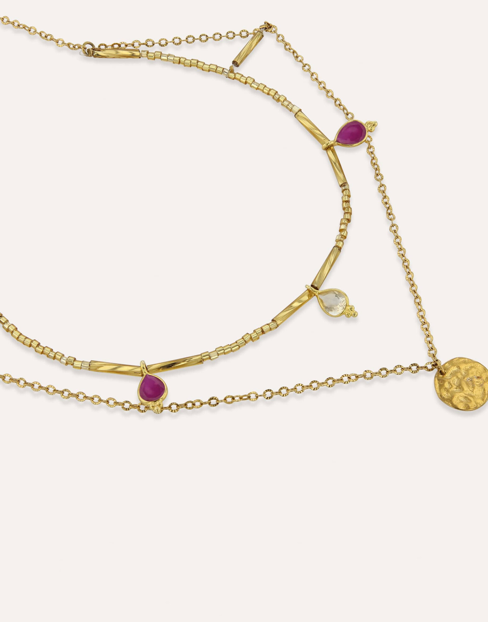 Gold necklace with MURANO glass beads, rhodonite and citrine |Gloria Balensi