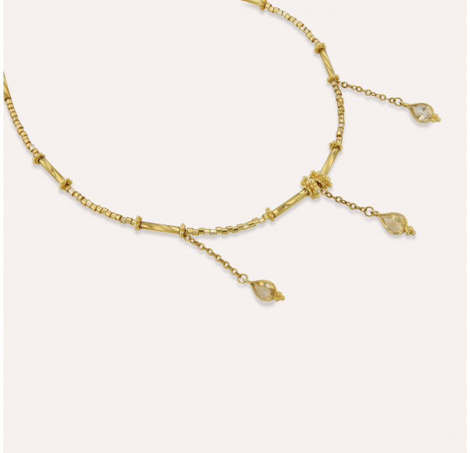 Collier doré VENEZIA en perles de verre de MURANO et citrine| Gloria Balensi bijoux