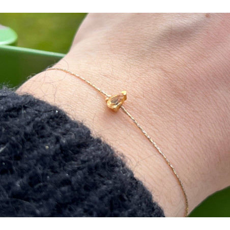 GAÏA cord bracelet in brass, pear stone  | Gloria Balensi jewellery