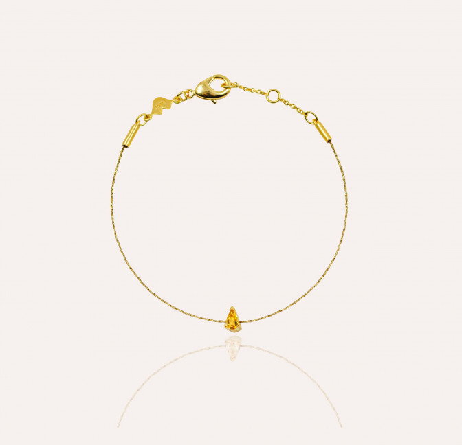 Bracelet cordon GAÏA en laiton , pierre poire citrine  | Gloria Balensi bijoux