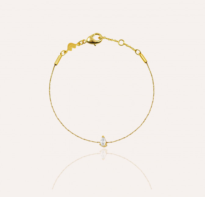 GAÏA cord bracelet in brass, zirconium pear stone  | Gloria Balensi