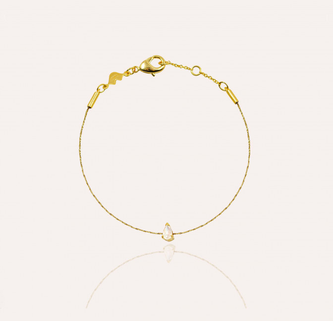 GAÏA cord bracelet in brass, moonstone pear stone  | Gloria Balensi jewellery