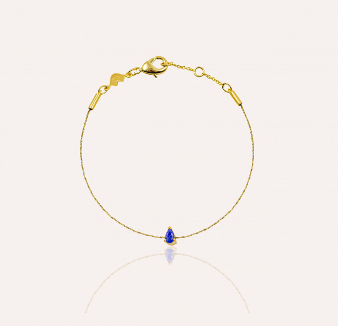 Bracelet cordon GAÏA en laiton, pierre poire lapis lazuli | Gloria Balensi
