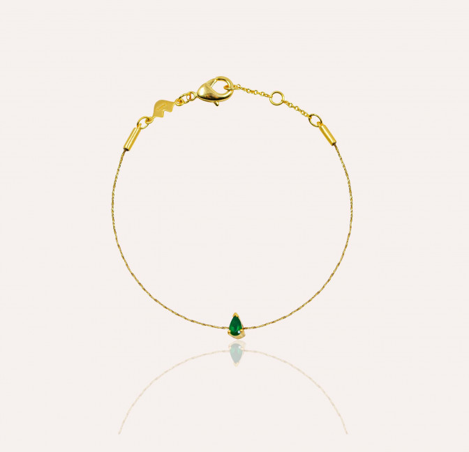 GAÏA cord bracelet in brass, green onyx pear stone  | Gloria Balensi jewellery