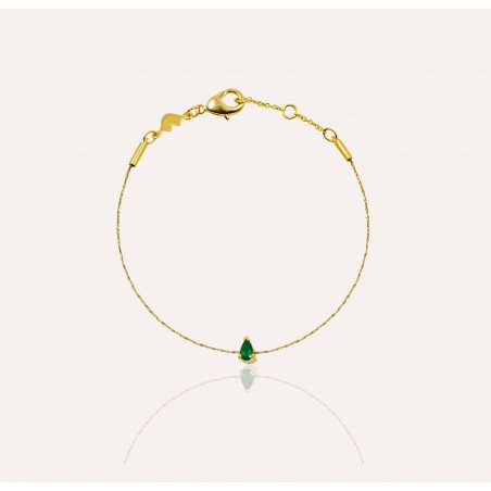 Bracelet cordon GAÏA en laiton , pierre poire Onyx vert  | Gloria Balensi bijoux