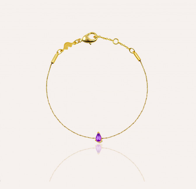 GAÏA cord bracelet in brass, amethyst pear stone | Gloria Balensi