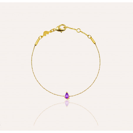 Bracelet cordon GAÏA en laiton , pierre poire améthyste  | Gloria Balensi bijoux