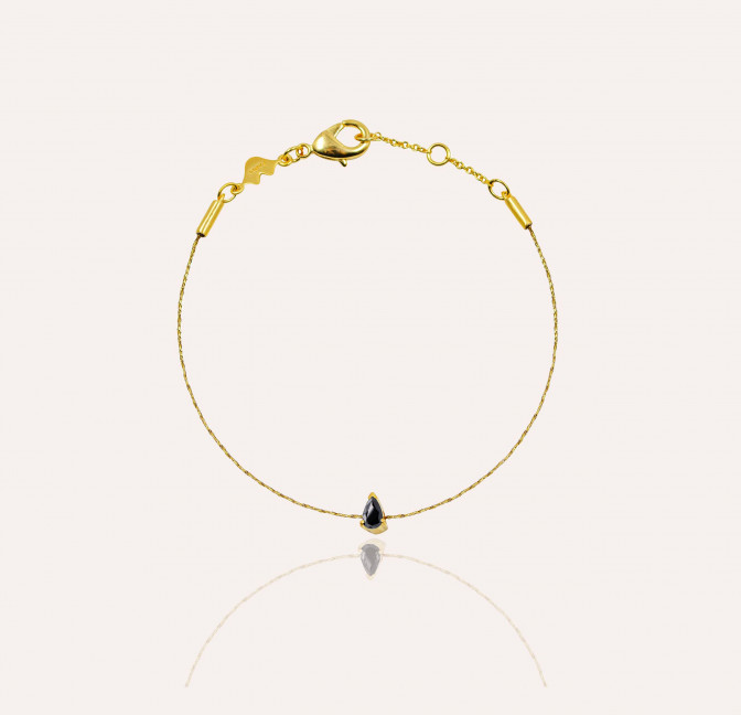 Bracelet cordon GAÏA en laiton , pierre poire onyx noir  | Gloria Balensi