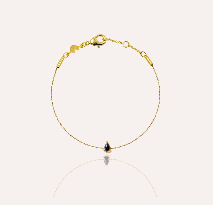 Bracelet cordon GAÏA en laiton , pierre poire onyx noir  | Gloria Balensi bijoux