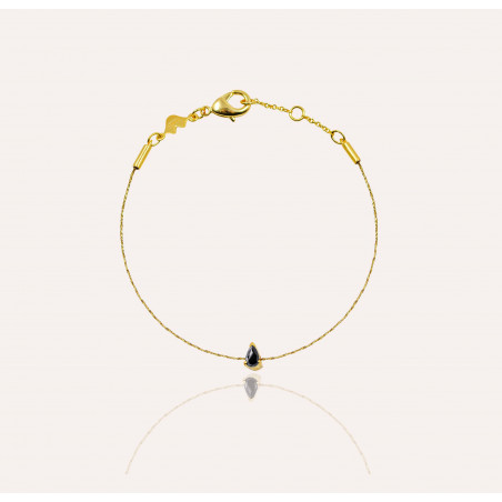 Bracelet cordon GAÏA en laiton , pierre poire onyx noir  | Gloria Balensi bijoux