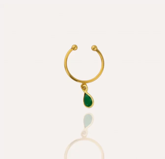 NAYA stainless steel adjustable ring with green onyx |Gloria Balensi