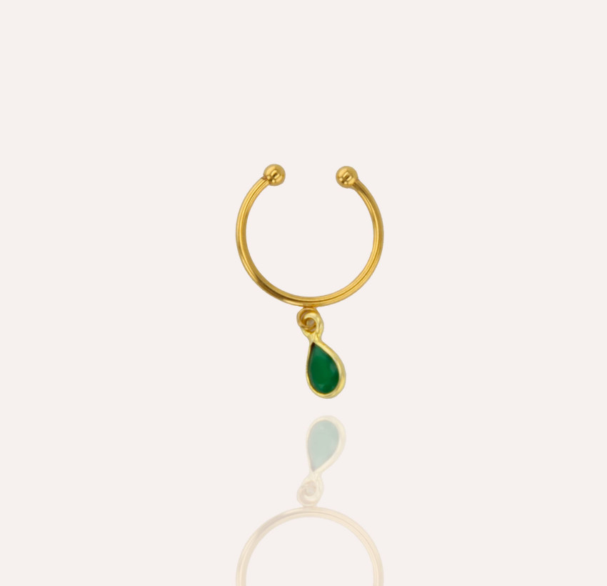 NAYA stainless steel adjustable ring with green onyx | Gloria Balensi  jewellery