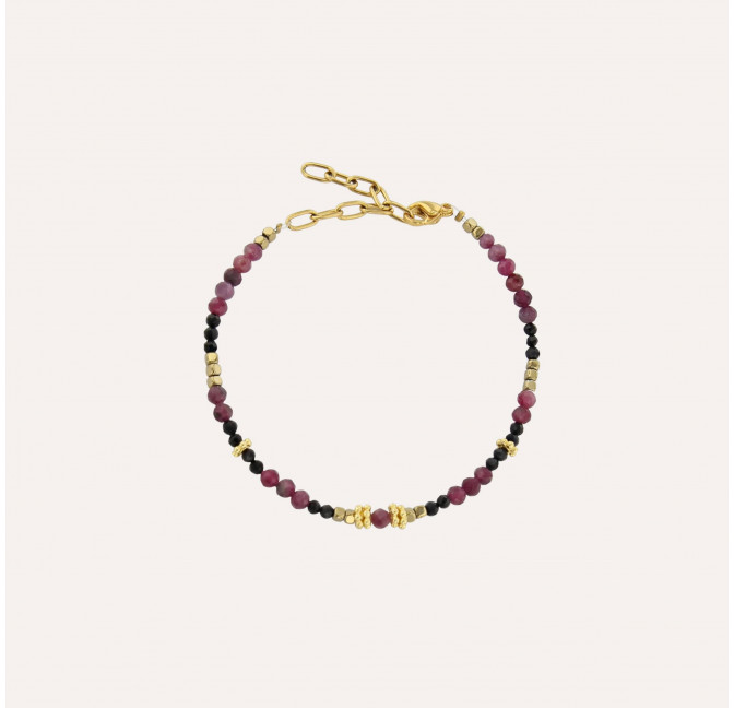 Stainless steel bracelet with rubellite and black spinel  | Gloria Balensi