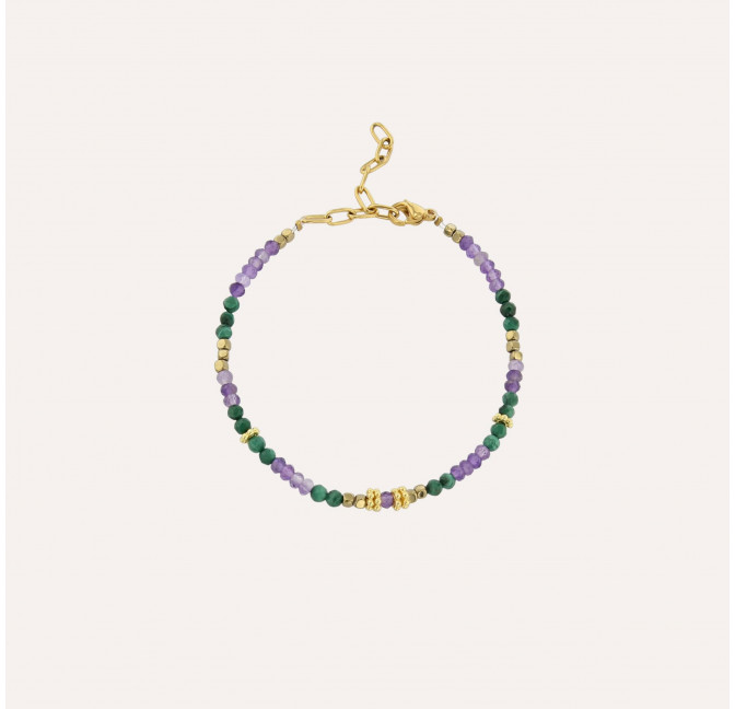 Stainless steel bracelet with amethyst and malachite  | Gloria Balensi