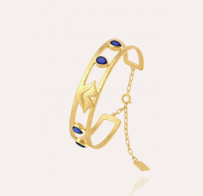 Bracelet jonc en laiton doré OLYMPE avec Lapis lazuli | Gloria Balensi