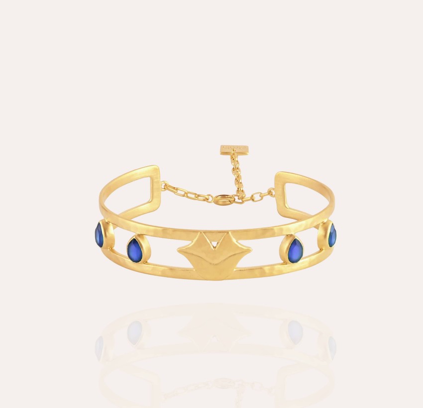 Bracelet jonc en laiton doré OLYMPE avec Lapis lazuli | Gloria Balensi bijoux