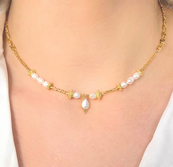 Collier perles baroques d'eau douce et perles de verre de Murano ELIA |Gloria Balensi