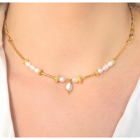 Collier ELIA en perles baroques d'eau douce et perles de verre de MURANO| Gloria Balensi bijoux