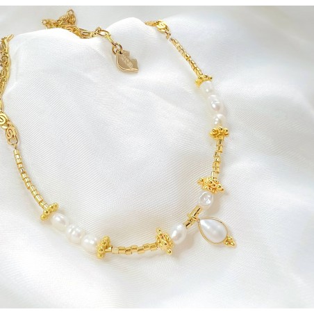 Collier ELIA en perles baroques d'eau douce et perles de verre de MURANO| Gloria Balensi bijoux
