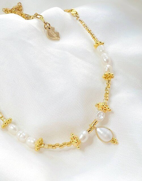 Collier perles baroques d'eau douce et perles de verre de Murano ELIA |Gloria Balensi