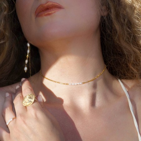 Collier ras du cou MILYA en perles d’eau douces et perles dorées | Gloria Balensi bijoux