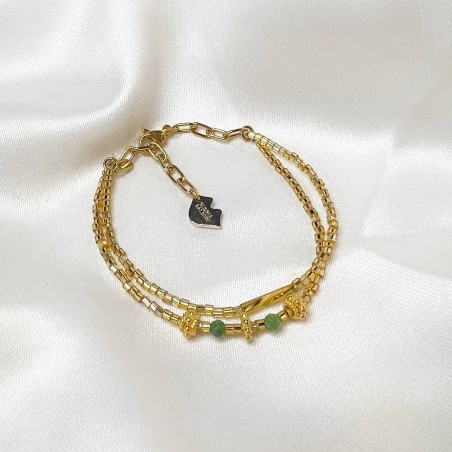 Bracelet LOU en perles dorées et ruby zoïsite | Gloria Balensi bijoux
