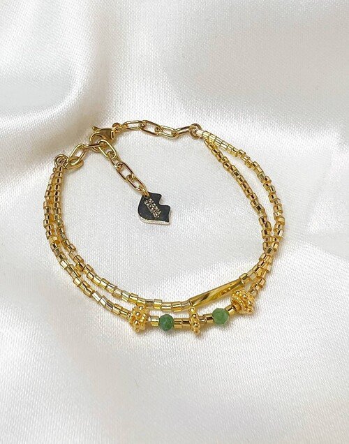 LOU bracelet in golden pearls and ruby zoïsite |Gloria Balensi