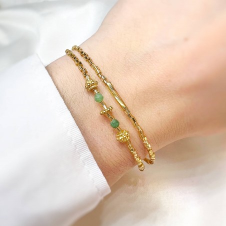 Bracelet LOU en perles dorées et ruby zoïsite | Gloria Balensi bijoux