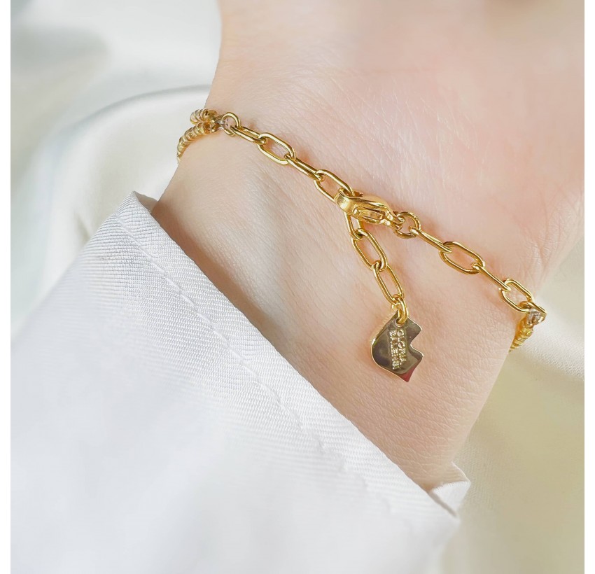 Bracelet LOU en perles dorées et pierre de soleil | Gloria Balensi bijoux