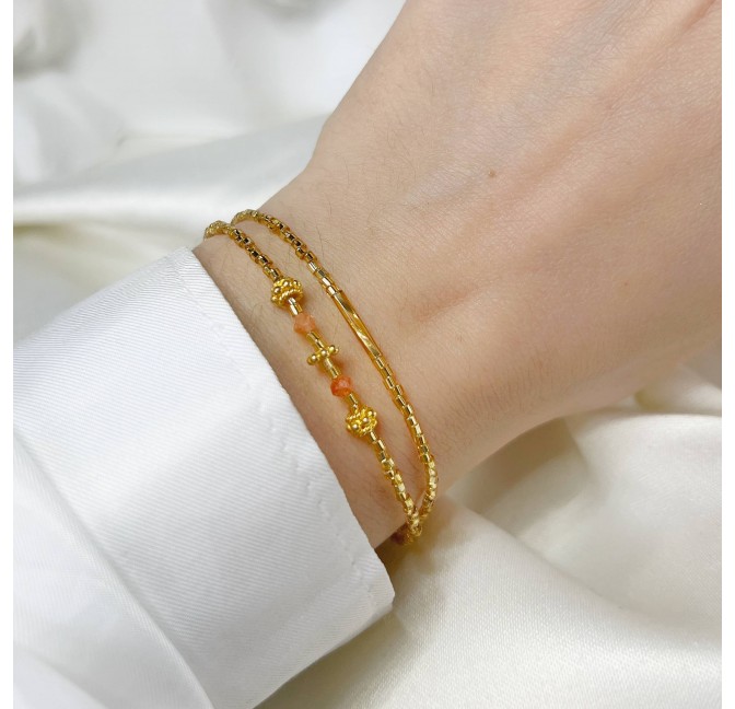 LOU bracelet in golden pearls and ruby sunstone| Gloria Balensi