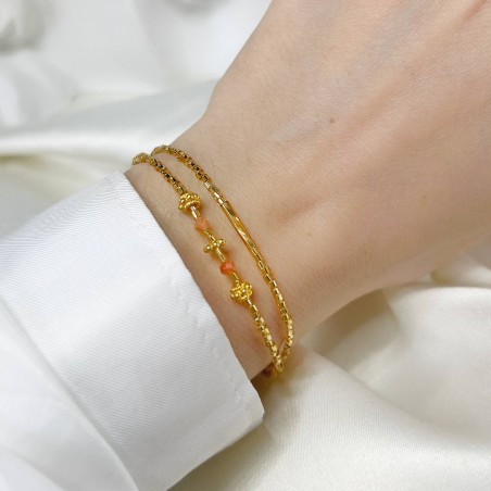 Bracelet LOU en perles dorées et pierre de soleil | Gloria Balensi bijoux