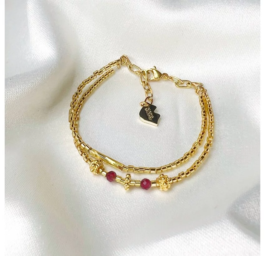 LOU bracelet in golden pearls and garnet |Gloria Balensi