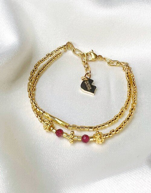 LOU bracelet in golden pearls and garnet |Gloria Balensi