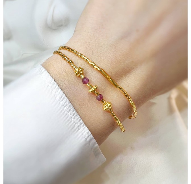 LOU bracelet in golden pearls and garnet| Gloria Balensi jewellery