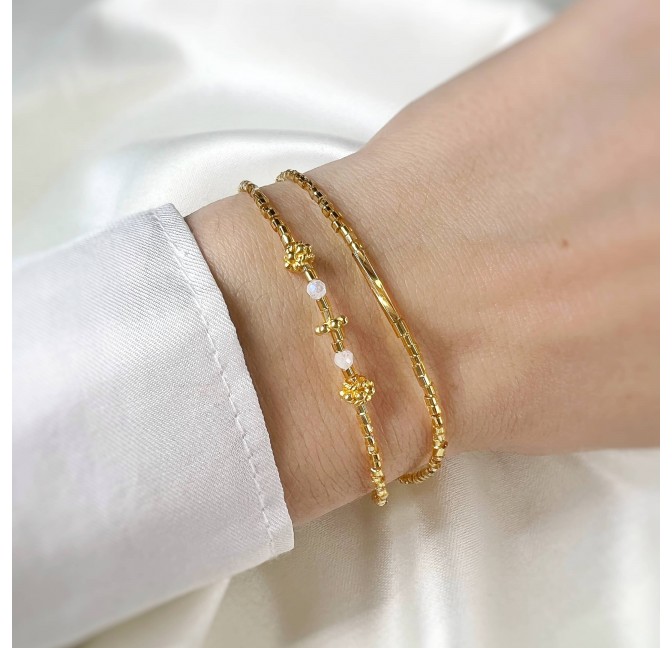 Bracelet LOU en perles dorées et pierre de lune| Gloria Balensi bijoux