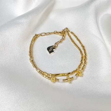 Bracelet LOU en perles dorées et pierre de lune| Gloria Balensi  bijoux