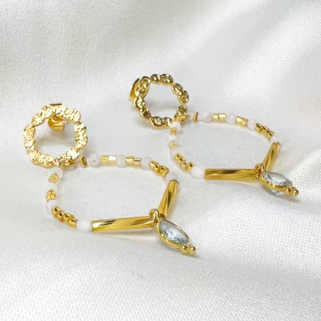 AYTA gold earrings with MURANO glass beads and moonstone | Gloria Balensi jewellery