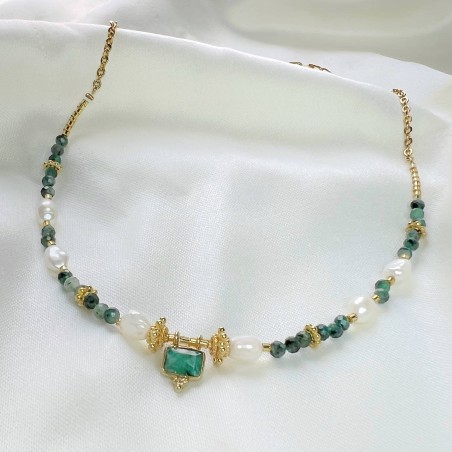 Antique gold emerald and freshwater pearl necklace| Gloria Balensi jewellery